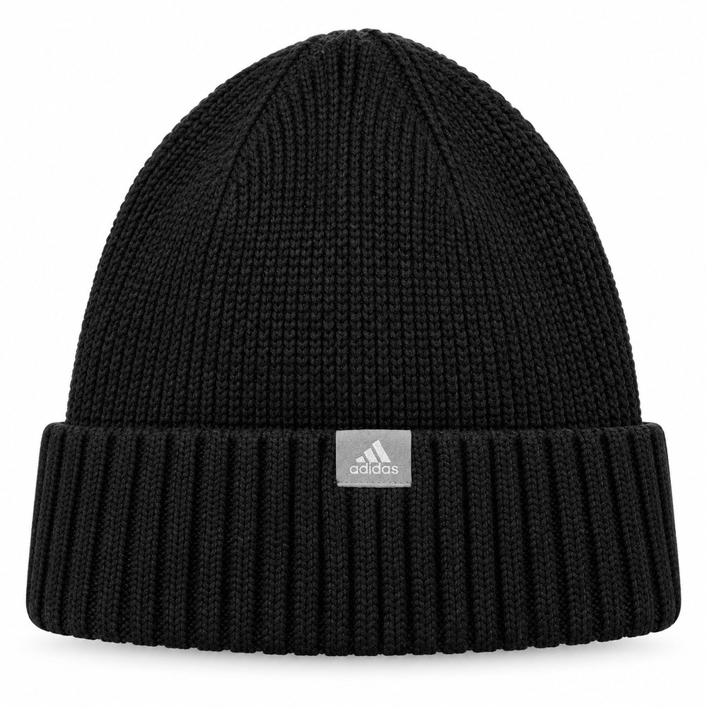 Adidas Beanie Women OSFM Black NWT Ribbed Knit Fold Metallic Logo Patch